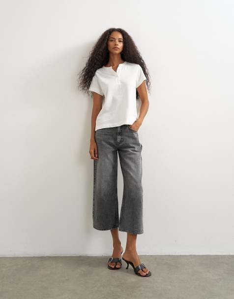 Topshop - Jeans corti comodi a vita medio alta nero slavato - view 1