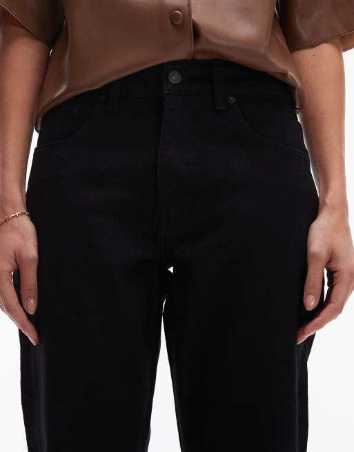 Topshop - Jeans dritti alla caviglia neri con orlo grezzo e vita medio alta, 5 di 5