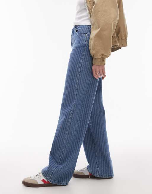 Topshop - Jeans dritti ampi a vita medio alta blu medio a righe , 3 di 5