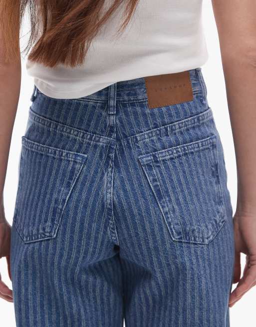 Topshop - Jeans dritti ampi a vita medio alta blu medio a righe , 4 di 5