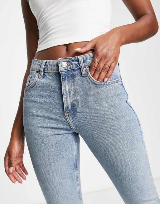 Topshop - Jeans dritti cropped a vita media candeggiati con orlo grezzo, 3 di 4