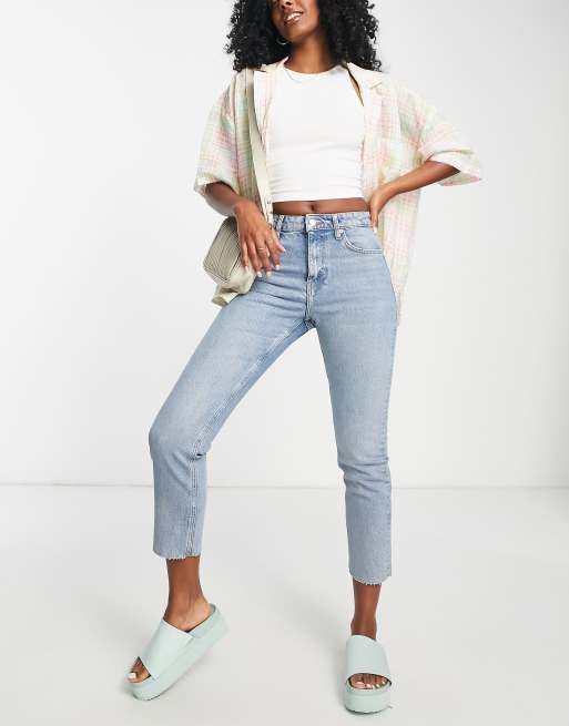 Topshop - Jeans dritti cropped a vita media candeggiati con orlo grezzo, 4 di 4