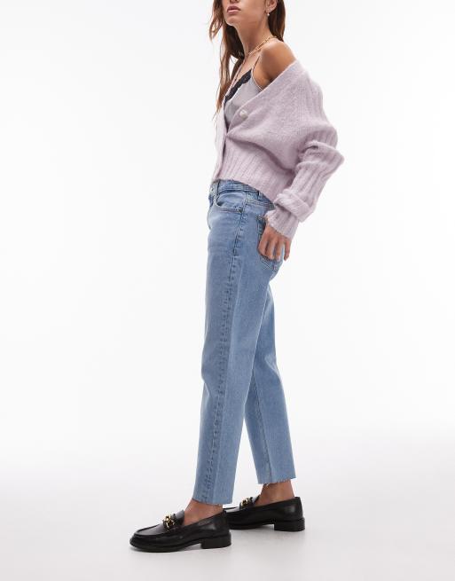 Topshop - Jeans dritti cropped a vita media candeggiati con orlo grezzo, 2 di 5