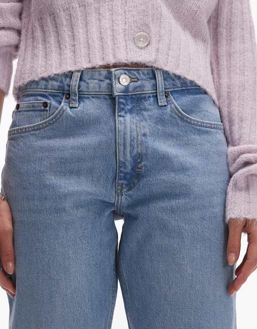 Topshop - Jeans dritti cropped a vita media candeggiati con orlo grezzo, 5 di 5