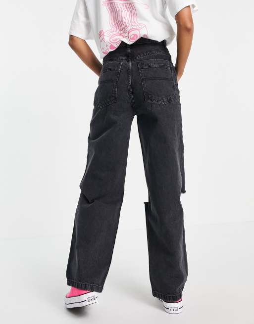 Topshop - Jeans extra larghi a vita alta con strappi lavaggio nero, 2 di 4