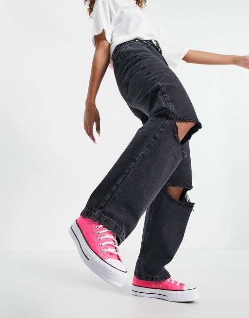 Topshop - Jeans extra larghi a vita alta con strappi lavaggio nero, 4 di 4