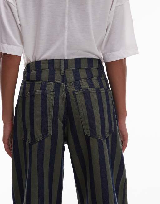Topshop – Jeans in gestreiftem Khaki mit mittelhohem Bund und abgerundetem Beinschnitt, 4 von 5