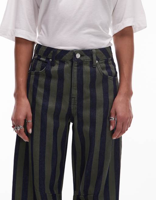 Topshop – Jeans in gestreiftem Khaki mit mittelhohem Bund und abgerundetem Beinschnitt, 5 von 5