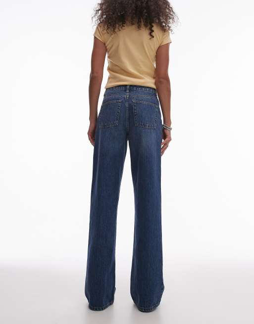 Topshop – Jeans in Mittelblau mit mittelhohem Bund und weitem Bein, 2 von 5