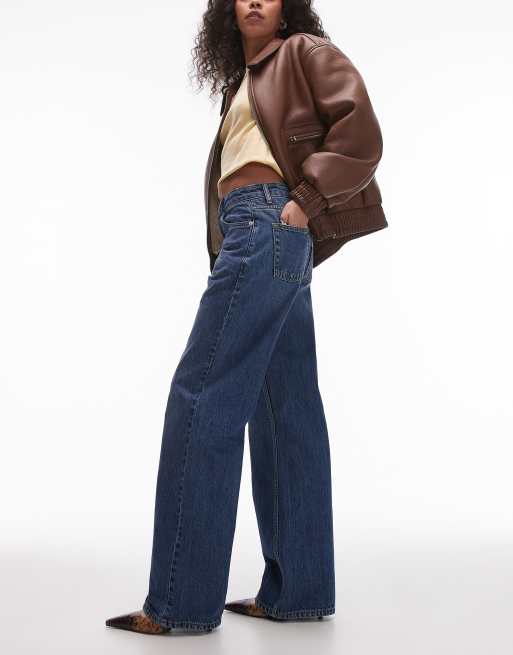 Topshop – Jeans in Mittelblau mit mittelhohem Bund und weitem Bein, 3 von 5