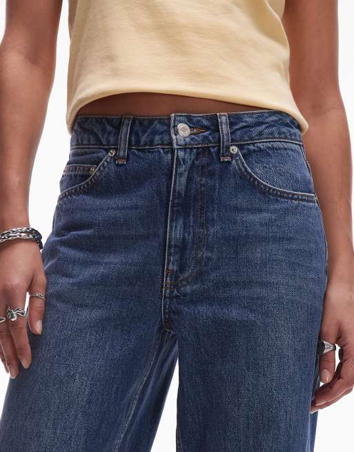 Topshop – Jeans in Mittelblau mit mittelhohem Bund und weitem Bein, 5 von 5
