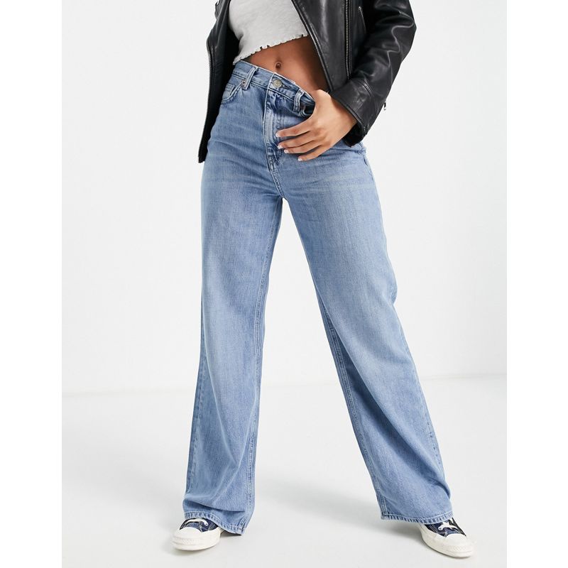 Topshop – Jeans in Mittelblau mit weitem Beinschnitt