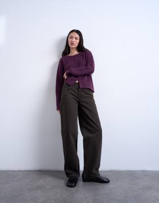 Topshop - Jeans in Schokobraun mit niedrigem Bund und Kordelzug-Brown