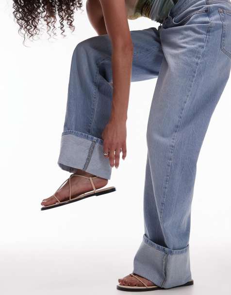 Topshop – Jeans in Vintage-Bleach-Waschung mit hohem Bund und Umschlag - view 1