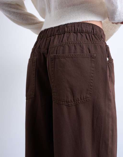 Topshop – Jeans-Jogginghose zum Überziehen in Schokobraun, 4 von 7
