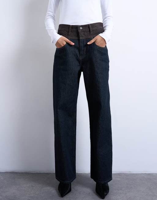 Topshop - Jeans larghi a vita alta bicolori marroni e neri, 3 di 7
