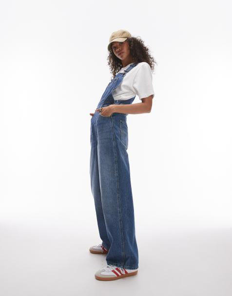 Topshop – Jeans-Latzhose in Mittelblau mit Kreuzschraffur - view 1