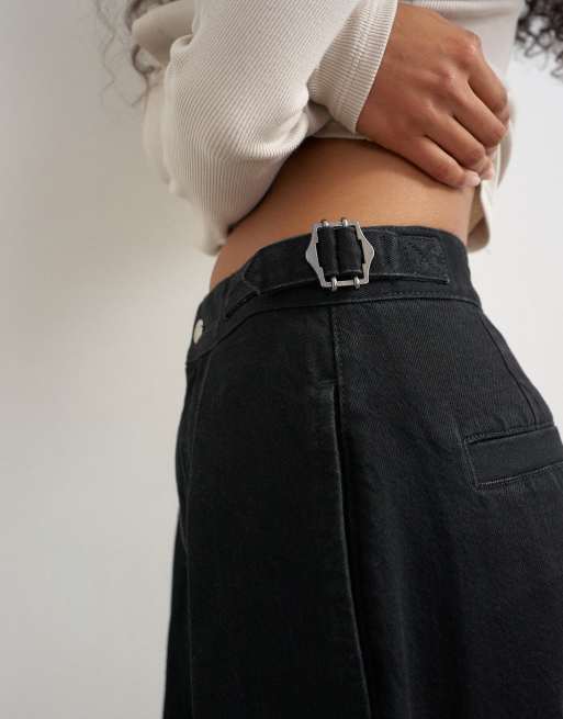 Topshop jeans med brede ben og sidestrop i sort, 4 af 5
