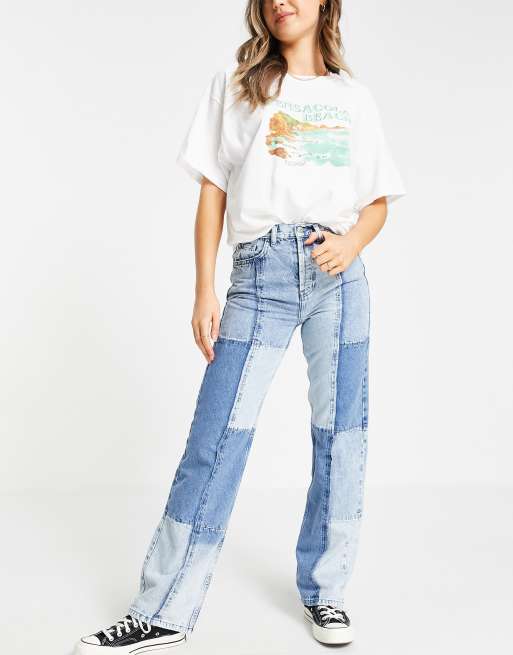 Topshop - Jeans med lige ben i afbleget patchwork-design i 90'er-stil 