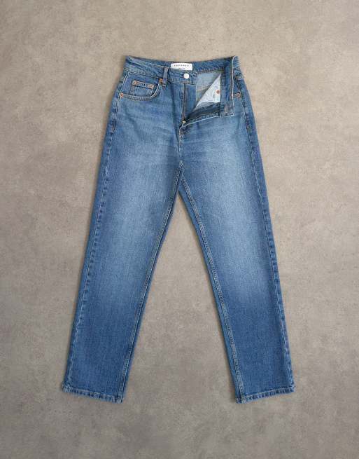 Topshop jeans med medelhög midja och rak passform i vintageblå, 7 av 7
