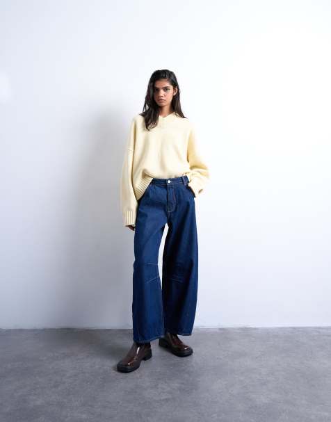 Topshop - Jeans med mellemhøj talje, tøndeformede ben og sidepaneler i indigoblå vask - view 1