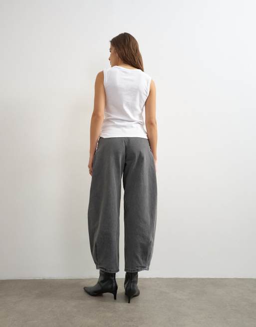 Topshop jeans med snørelukning og mellemhøj talje i grå, 4 af 5