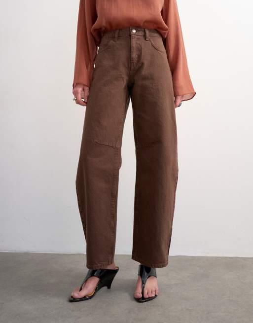 Topshop - Jeans met halfhoge taille en ballonpijpen in chocoladebruin, 3 van 7
