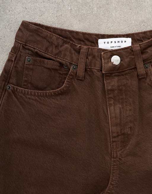 Topshop - Jeans met halfhoge taille en ballonpijpen in chocoladebruin, 5 van 7