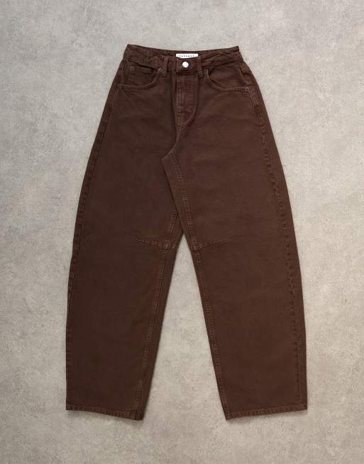 Topshop - Jeans met halfhoge taille en ballonpijpen in chocoladebruin, 6 van 7