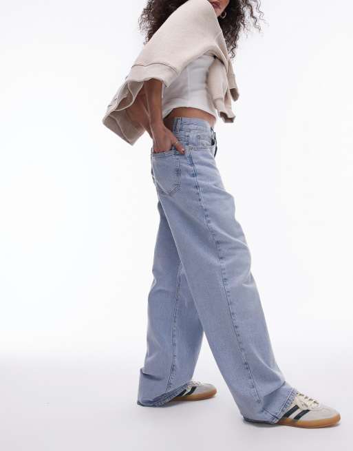 Topshop - Jeans met halfhoge taille en losse rechte pasvorm in bleekwassing