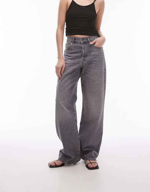 Topshop - Jeans met halfhoge taille en losse rechte pasvorm in grijs met wassing