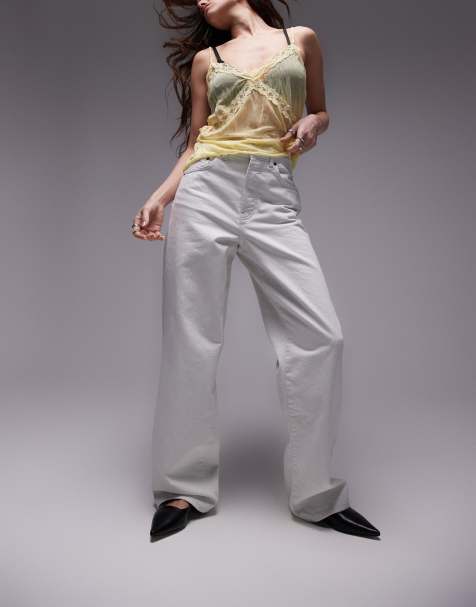 Topshop - Jeans met halfhoge taille en rechte losse pasvorm in gebroken wit - view 1