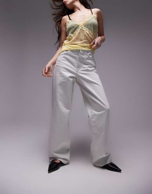 Topshop - Jeans met halfhoge taille en rechte losse pasvorm in gebroken wit 