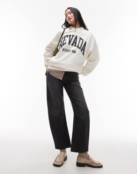 Topshop - Jeans met halfhoge taille en ronde, wijde pijpen in zwart met wassing - view 1