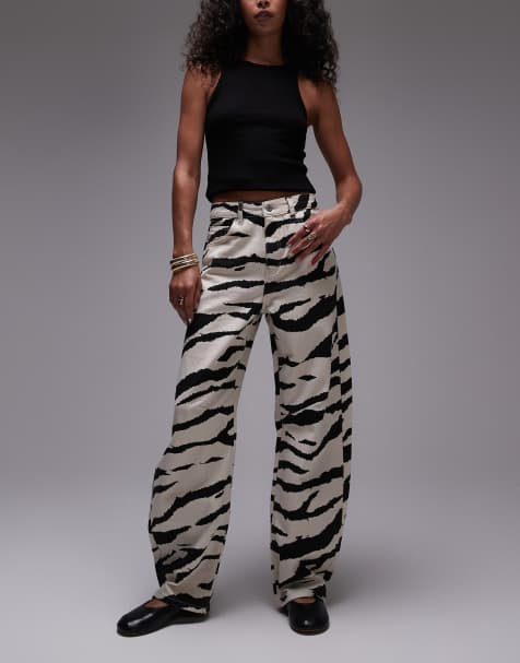 Topshop - Jeans met halfhoge taille en wijde ronde pijpen in zebraprint - view 1