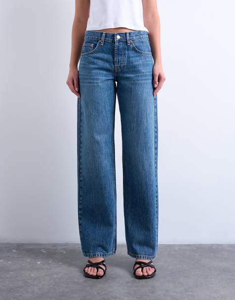 Topshop jeans met lage taille en rechte pijpen in vintage blauw - view 1
