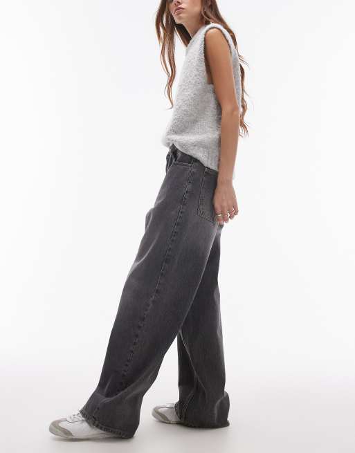 Topshop - Jeans met lage taille en riempje in grijs , 3 van 5