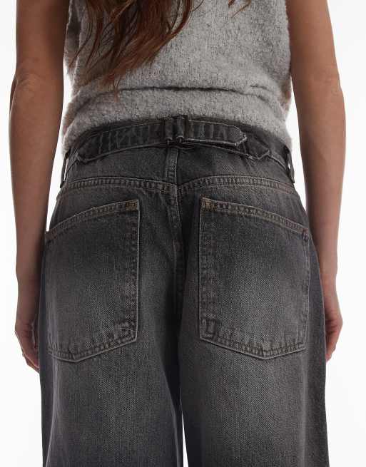 Topshop - Jeans met lage taille en riempje in grijs , 5 van 5