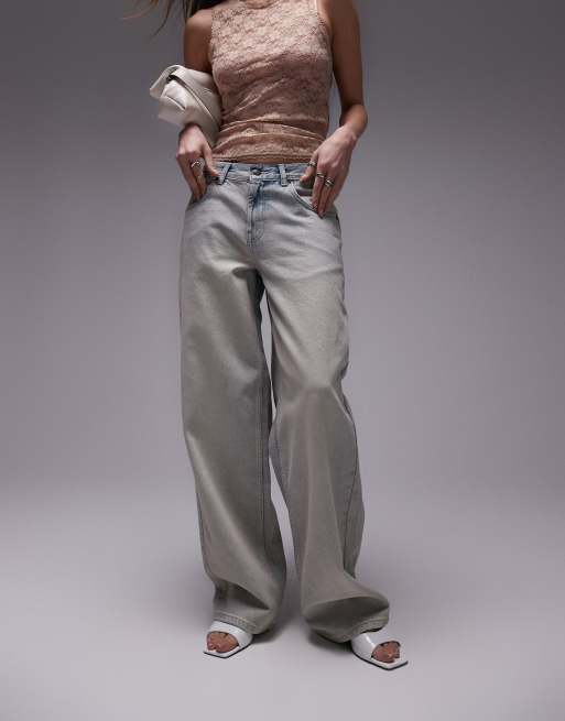 Topshop - Jeans met lage taille en riempje in vintage gebleekte wassing 