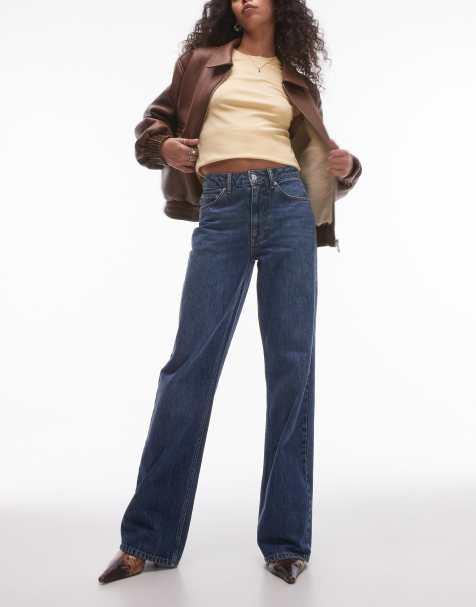 Topshop - Jeans met wijde pijpen en halfhoge taille in middenblauw - view 1