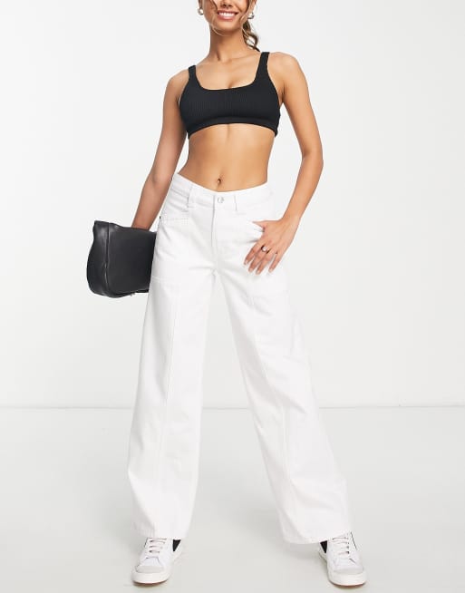 Topshop - Jeans met wijde pijpen en lage taille in wit, 4 van 4