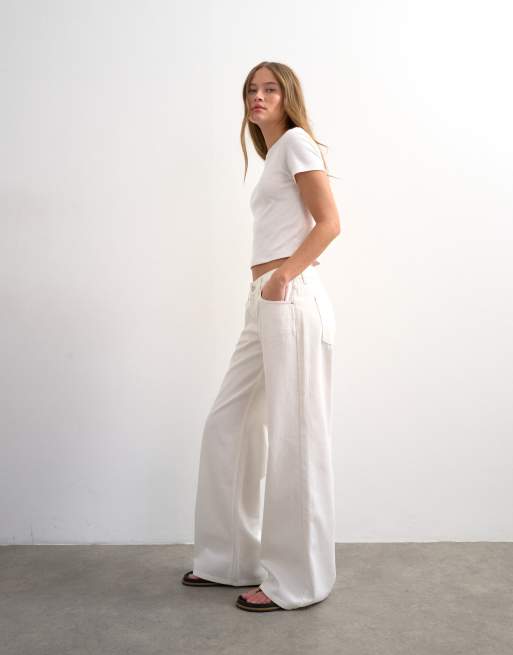 Topshop - Jeans met wijde pijpen en lage taille in wit, 5 van 7