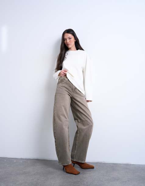 Topshop - Jeans met wijde ronde pijpen en halfhoge taille in pesto groen - view 1