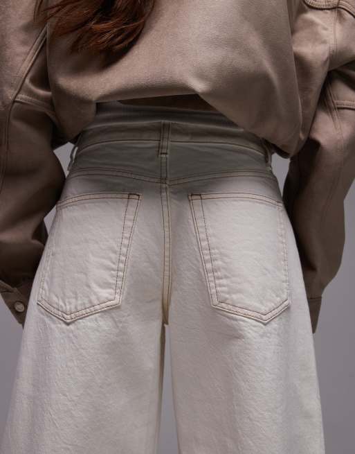 Topshop - Jeans met wijde ronde pijpen in gebroken wit, 4 van 5