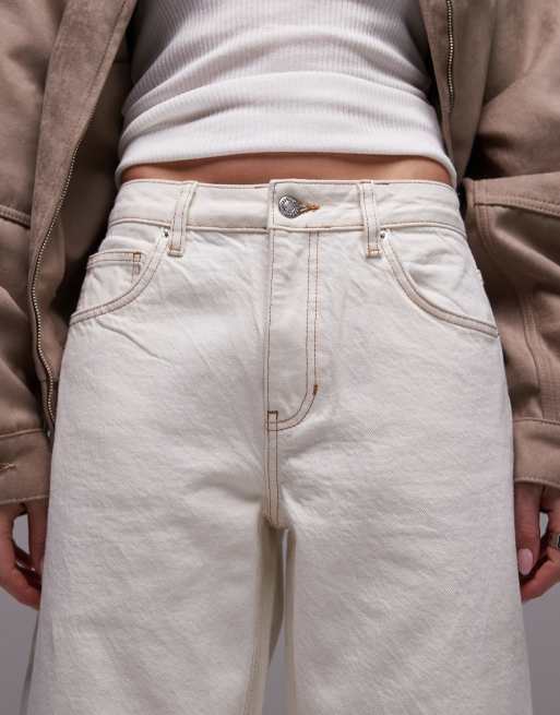 Topshop - Jeans met wijde ronde pijpen in gebroken wit, 5 van 5