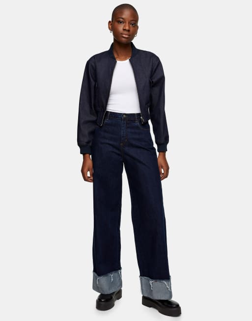 Topshop – Jeans mit weitem Bein in Indigo-Waschung