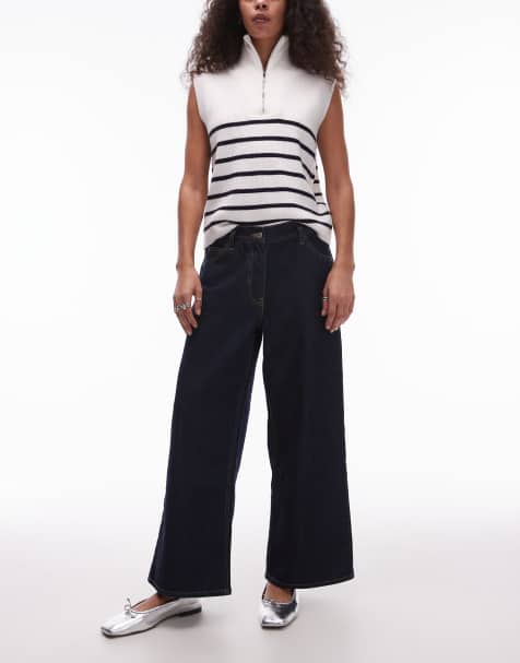 Topshop – Jeans mit weitem Bein Indigoblau - view 1