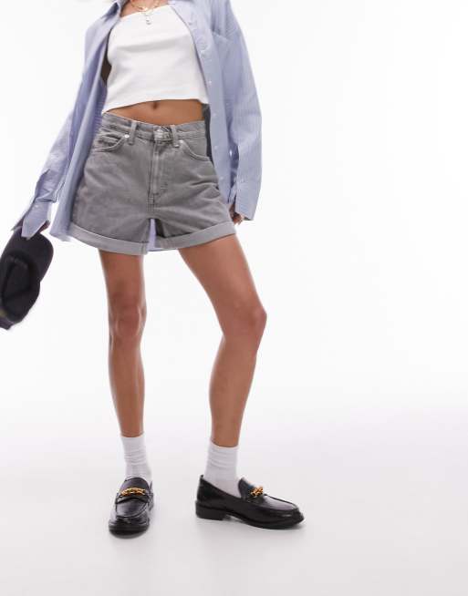 Topshop – Jeans-Shorts in Grau mit umgeschlagenem Saum, 5 von 5