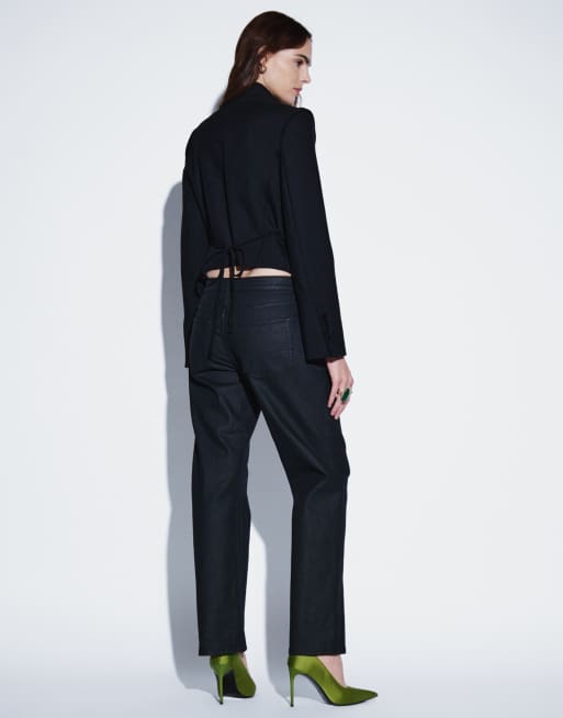 Topshop jeans slim dritti spalmati a vita medio alta neri, 3 di 5