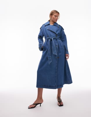 Topshop - Jeans-Trenchcoat in Mittelblau